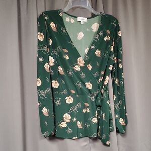 M Gilli Multicolored Wrap Blouse with Tie Front